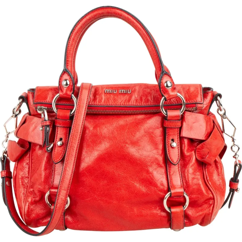 Miu Miu Vitello Lux Leather Bow Handbag
