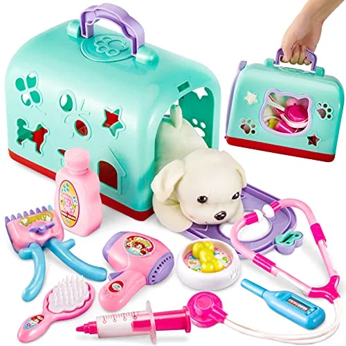 2 in 1 vet suitcase kids, vet playset, dog salon toy, doctor suitcase kids role play