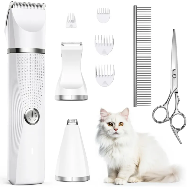 Cat Clippers Set, Professional Hair Trimmer for Cats Dogs Matted Fur Paw Hair with Care Scissors and Comb, USB-C Charging