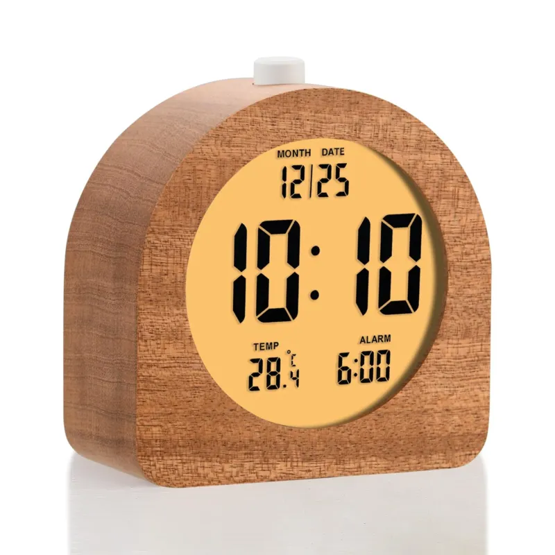 Wooden Digital Alarm Clock Battery operated Alarm Clock with Snooze and Night Light