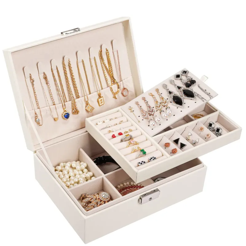Jewellery Box, 2 Layers Jewellery Storage, Large for Rings, Earrings, Necklaces