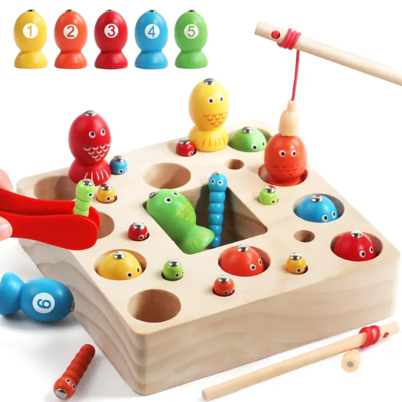 Magnetic game Fishing game toy 2 in 1 games Motor skills toy Wooden toy