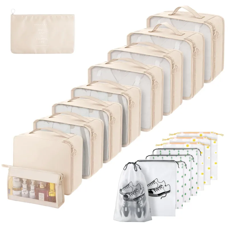 Suitcase Organiser Set, 18 Pieces, Waterproof Packing Cubes