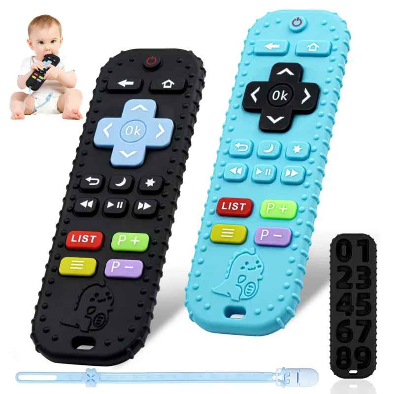 Baby teething toy, 3 pieces baby remote control teether, silicone teething aid baby BPA-free with baby