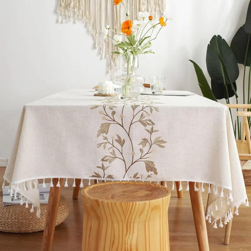 Tablecloth Rectangular Cotton Linen Tablecloth Washable Antifouling Tassel Design for Kitchen, Dining Room, Picnic, Outdoor, Garden