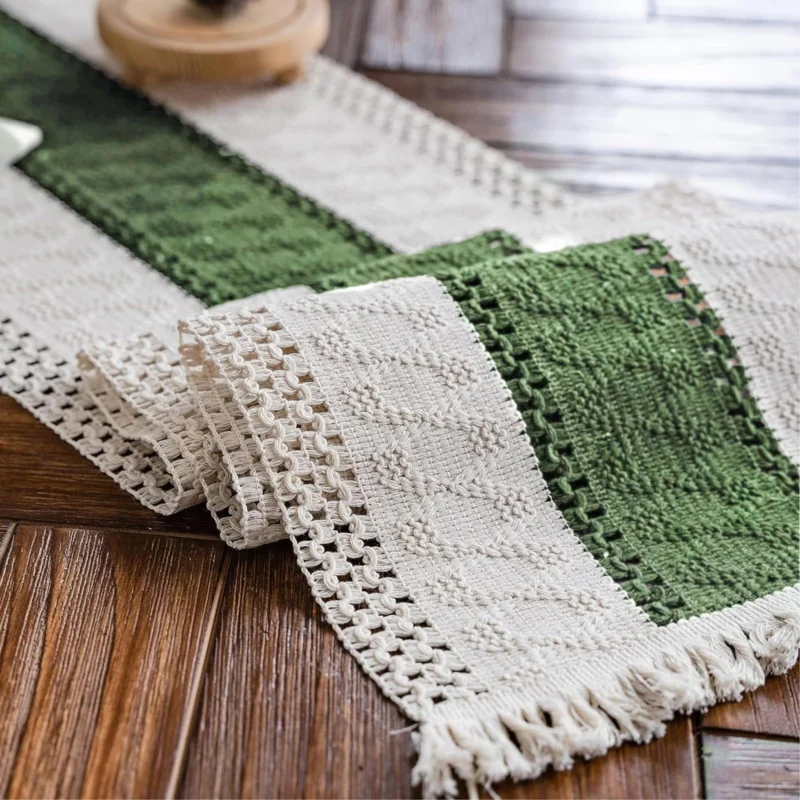 Macrame Table Runner Boho Cotton Flax Table Runner with Tassels