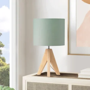 Wooden bedside lamp, linen lampshade