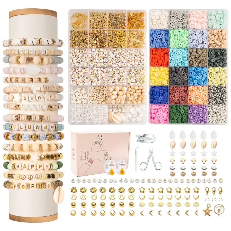 Beads for stringing, 8000+ piece set, polymer clay beads for bracelets
