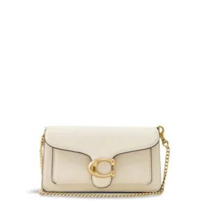 Tabby Chain Leather Clutch Chalk