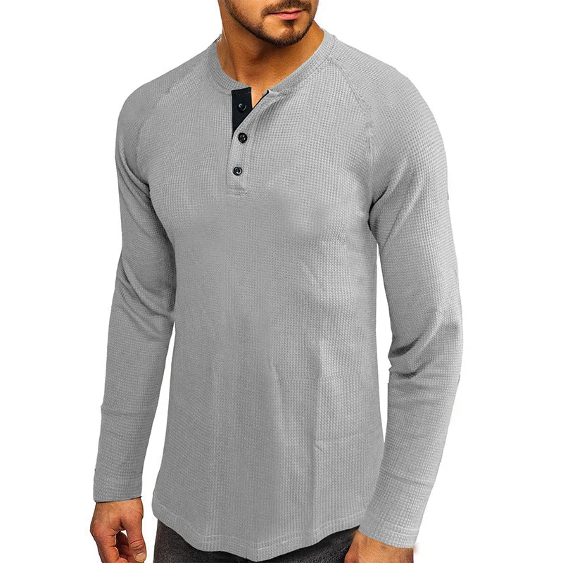 Herren Langarm-Henley Shirt mit strukturiertem Design – Arvello