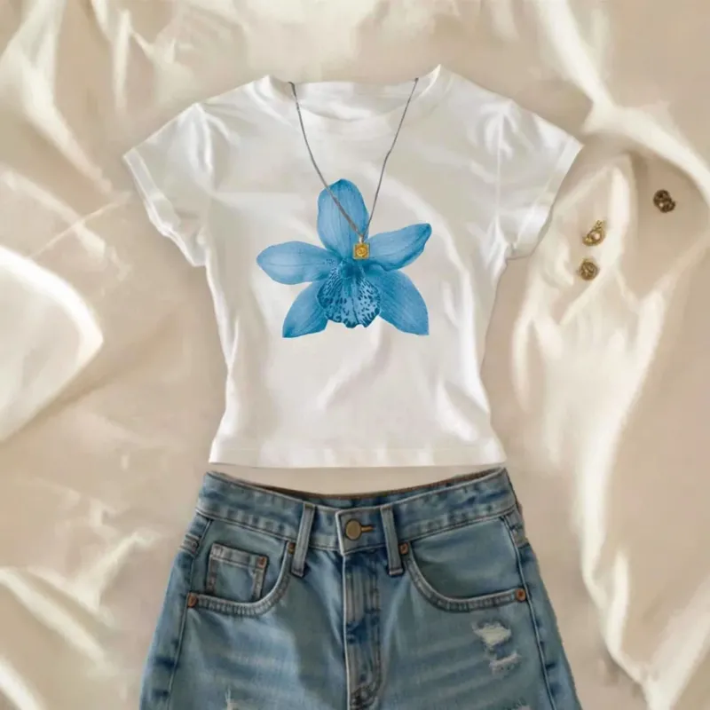 Damen Crop-T-Shirt mit floralem Druck und lässigem Schnitt – Orélia