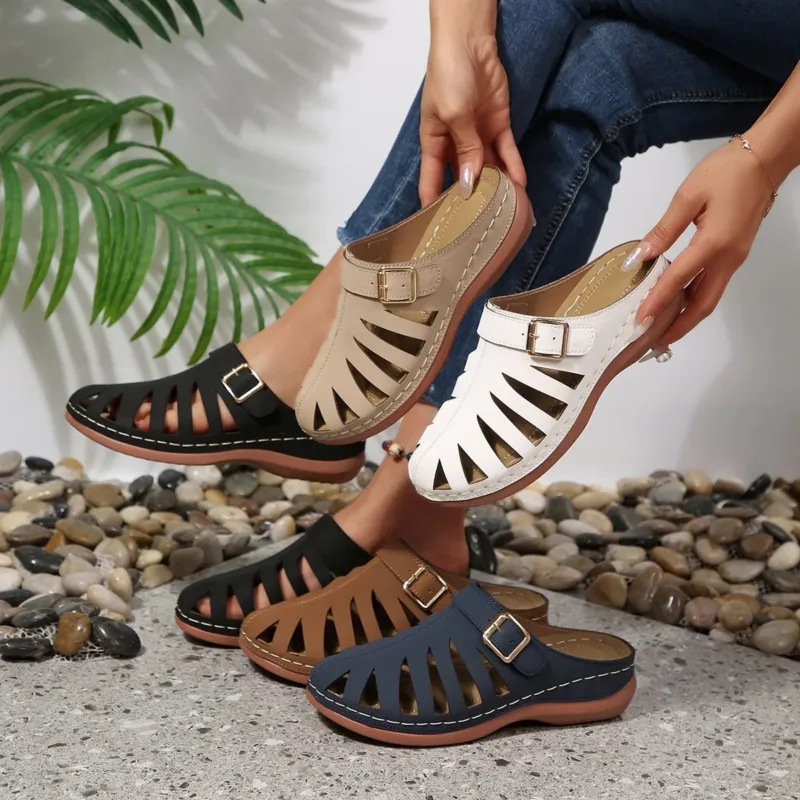 Damen Slipper‑Sandalen mit geschlossener Zehenkappe, Cut‑Out‑Design und verstellbarer Schnalle – Lioré