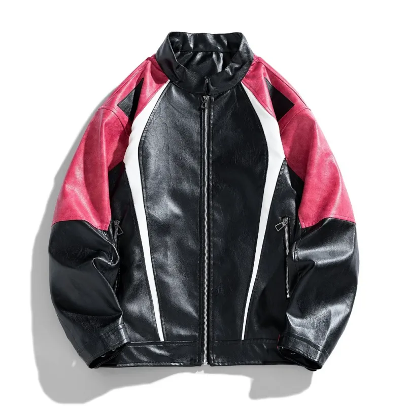 Herren Kunstlederjacke im urbanen Racing-Stil mit auffälligen Farbakzenten – Taviero