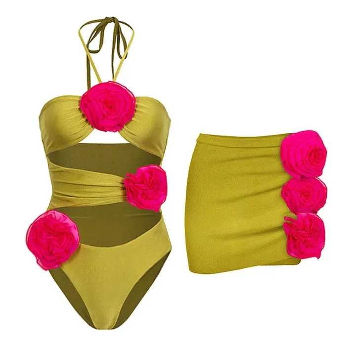 Damen Badeanzug-Set mit verspielten Blumendekorationen – Maréssa