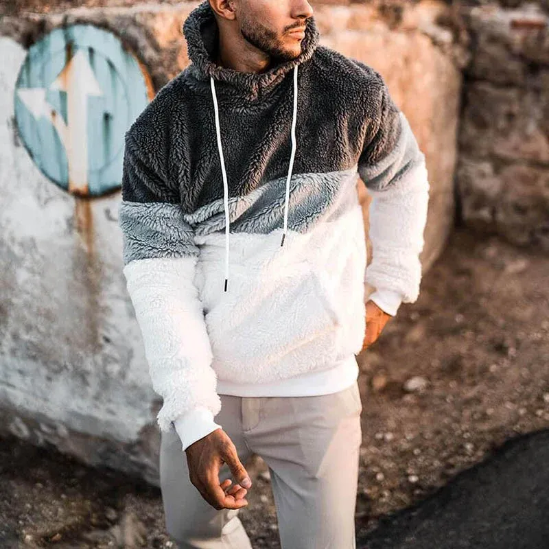 Herren Kuscheliger Freizeit-Hoodie mit hohem Kragen und modernen Farbblock-Design – Cavarno