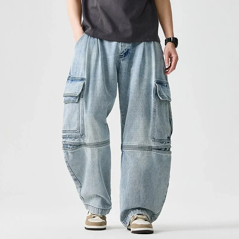 Herren extraweite Cargo-Jeans im Baggy-Stil mit verstärkten Knie-Nähten – Bravaro