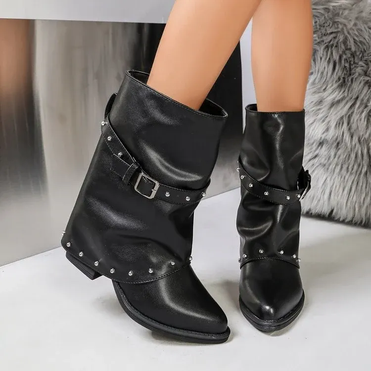 Damen Modische Boots mit Nieten und Gürteldetails – Lioré