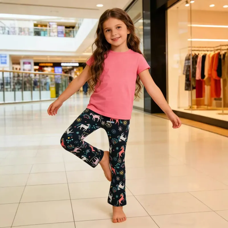 Mädchen Leggings mit verspieltem Einhorn- und Blütenmuster