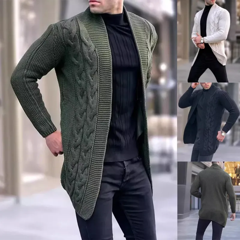 Herren Grobstrick Cardigan mit modischem Zopfmuster und lässigem Schnitt – Terenzo
