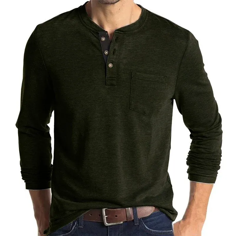 Herren Langarmshirt mit modernem Henley-Kragen und Brusttasche – Arvello
