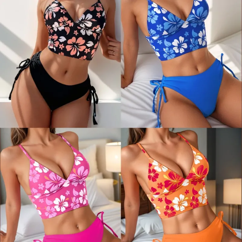 Damen Bikini-Set mit floralem Oberteil und bequemen Bändchen – Maréssa