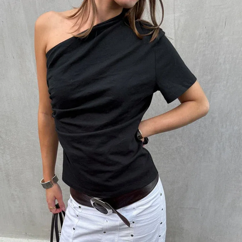 Damen asymmetrisches Kurzarmshirt mit elegantem Schnitt – Avérine