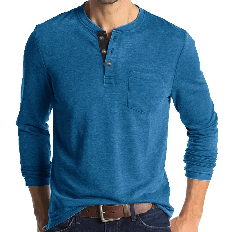 Herren Langarmshirt mit Knopfleiste – Arvello