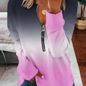 Damen Farbverlauf-Sweatshirt mit halbem Reißverschluss und O‑Ring – Avérine