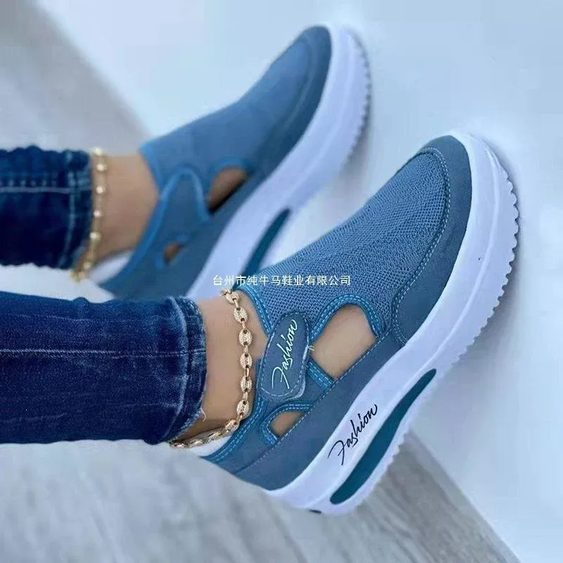 Damen Leichte Slip-On Keil-Sneaker mit atmungsaktivem Strickoberteil und Plateau-Sohle – Névara