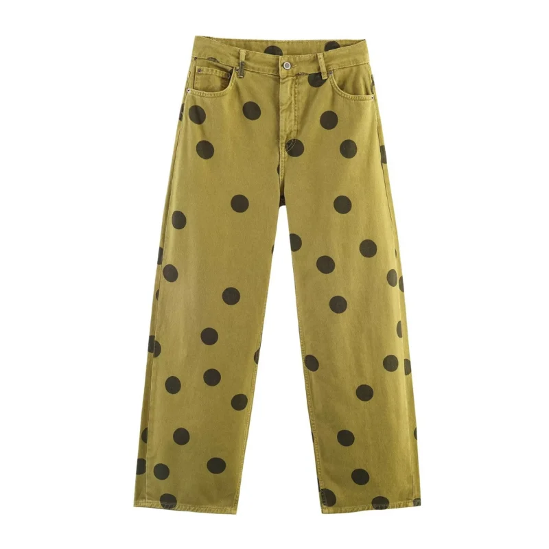Damen Locker geschnittene High-Waist Geradehose mit großen Polka-Dots Echo Archiv