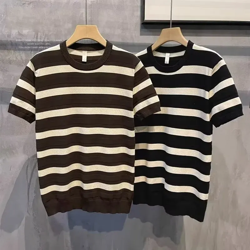 Herrenmode Kurzarm Streifen T-Shirt Echo Archive
