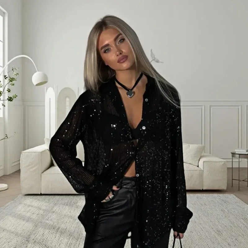 Damen Glitzerndes Oversized-Hemd mit Pailletten – Avérine