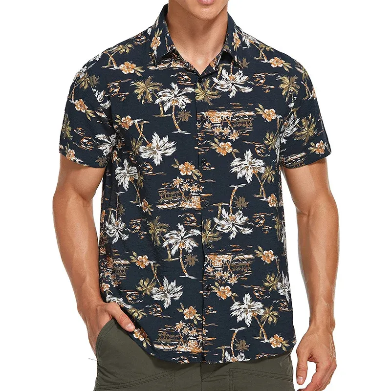 Herren Kurzarm-Hemd mit floralen Motiven und strukturiertem Stoff – Arvello