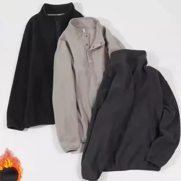 Herren gemütlicher Fleece-Pullover mit Stehkragen und Druckknöpfen – Marzano