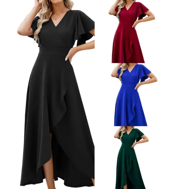 Damen Elegantes Maxikleid mit fließendem Rock und Rüschendetails – Valéora